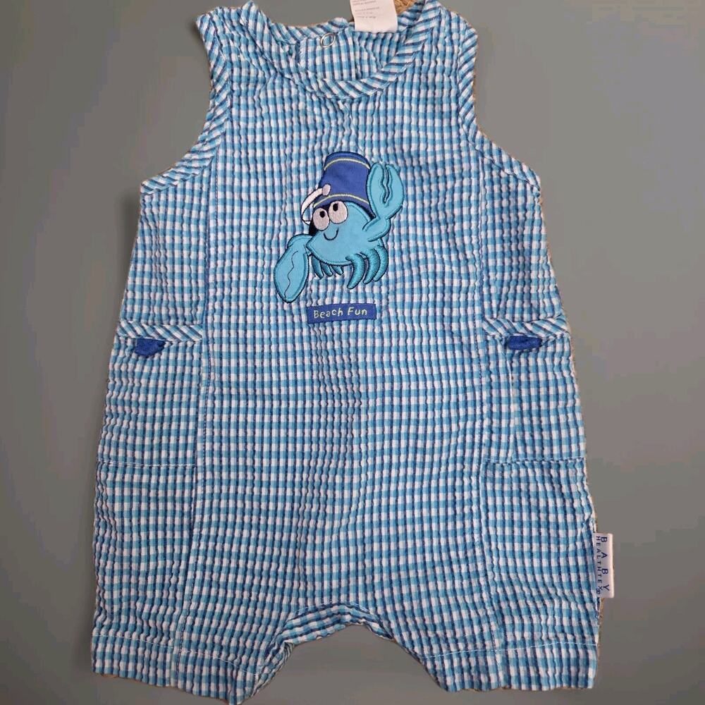 Y2K Baby Healthtex Gingham Plaid Sleeveless‎ Romper Crab Size 3-6 MOS 01/2002